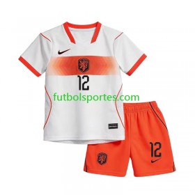 Camiseta Países Bajos Jeremie Frimpong 12 Niño Segunda Equipación Copa Mundo 2026